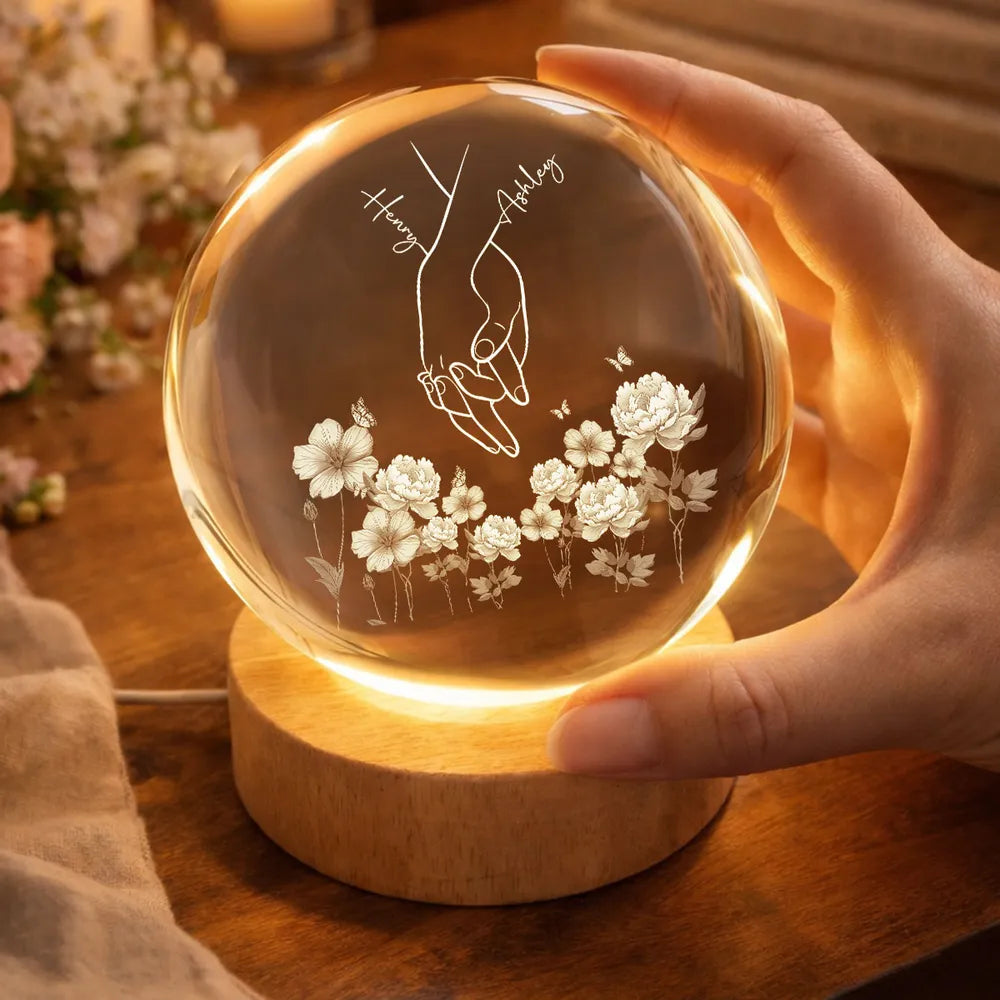 Personalized Globe Lamp with Couple Holding Hands Line Art, Cozy Nightstand Decor, Unique Gift for Him or Her