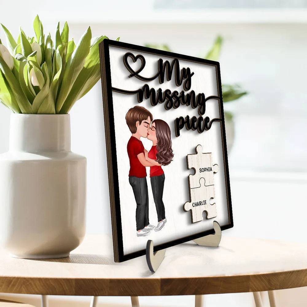 Personalized 2-Layer Wooden Plaque My Missing Piece Kissing Couple Puzzle Art, Romantic Home Decor, Unique Gift for Couples