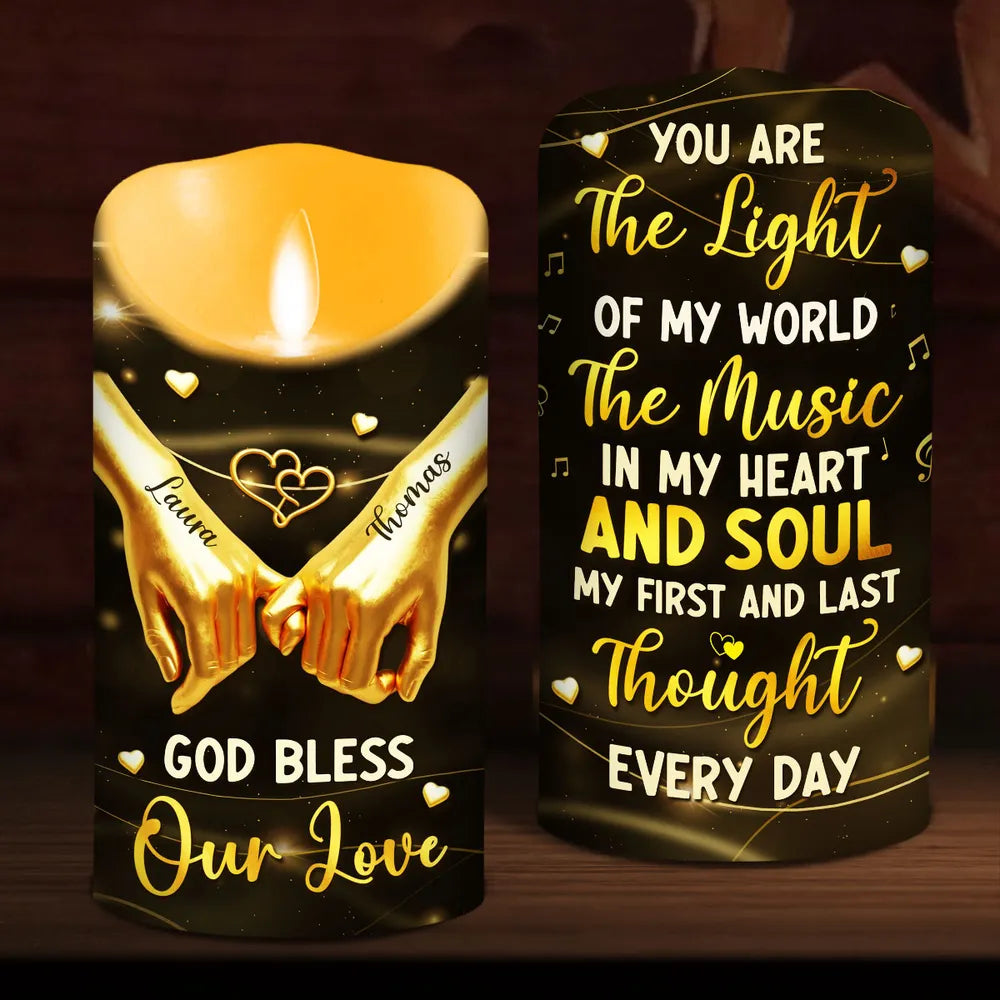 Personalized Flameless LED Candle, 'You Are The Light Of My World' Romantic Gift for Couple, Warm Glow Home Ambiance