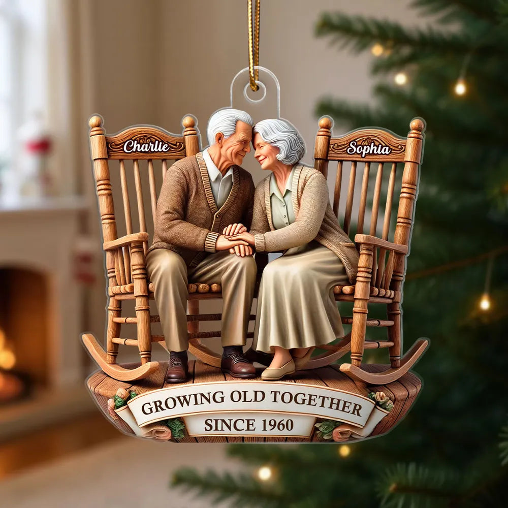 Growing Old Together Couple Acrylic Ornament – Personalized Anniversary Gift