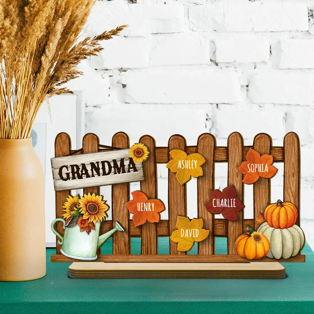 Personalized Grandma's Garden Fall Leaves Plaque, Keychain,  Blanket,  Sign - Perfect Fall Season Decor and Gift