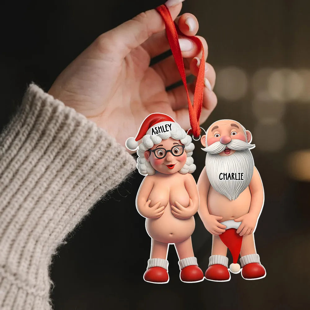 Funny Old Couple Personalized Acrylic Ornament, Nude Santa-Themed Christmas Tree Gift, Unique Holiday Decor & Cute Gift for Couples