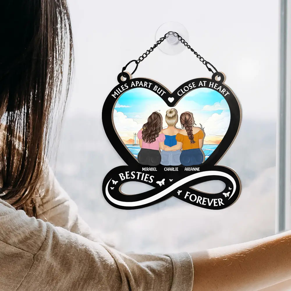 “Not Sisters by Blood but Sisters by Heart” Sunset Ornament – Double-Layer Wood & Acrylic Gift for Besties