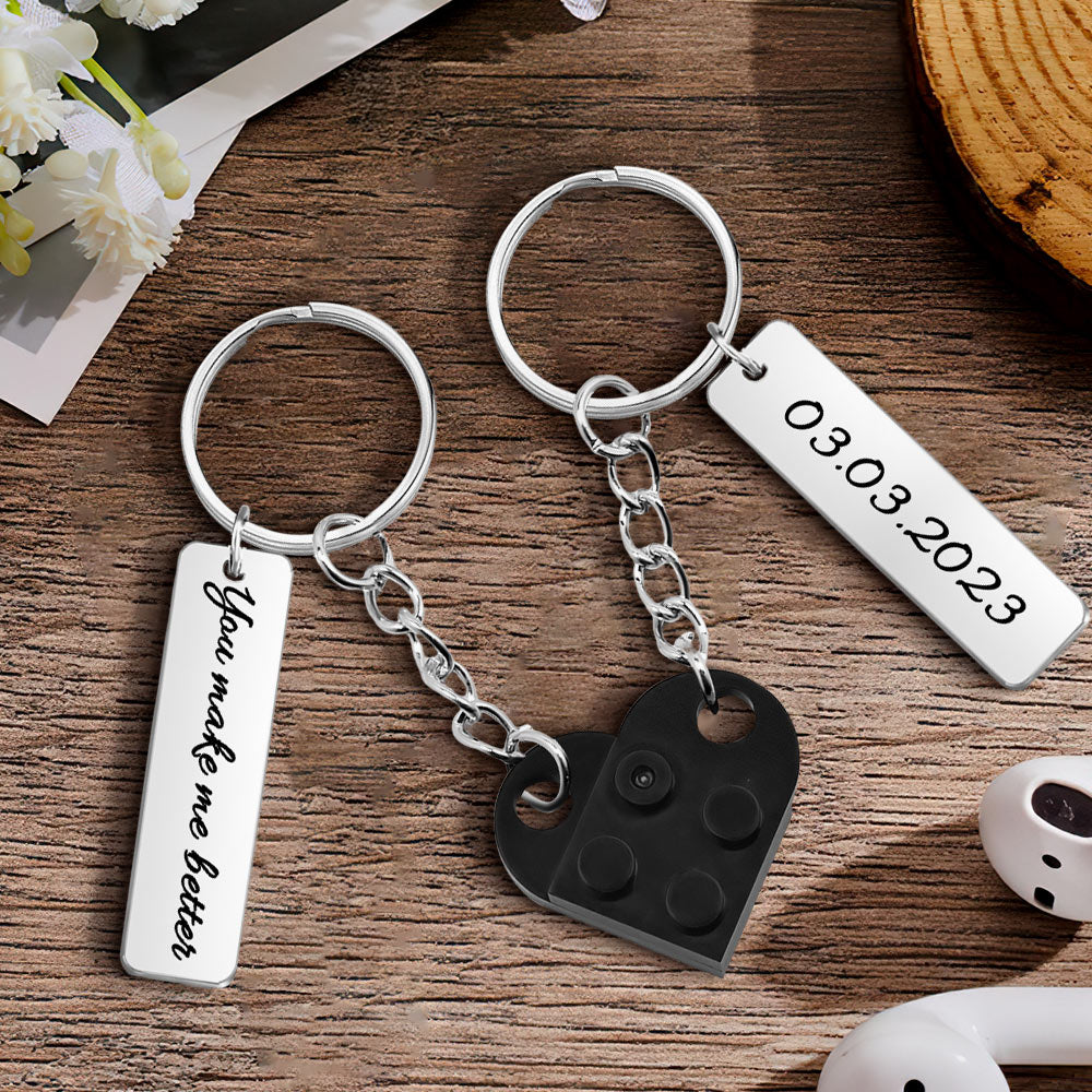 Heart Brick Matching Keychain - Gift For Girlfriend, Wife, Boyfriend, Husband - Personalized Couple Keychain