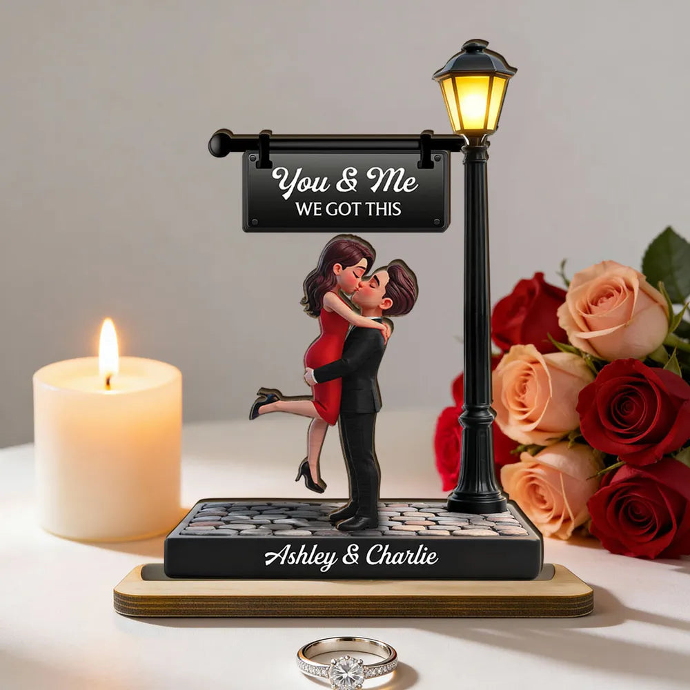 Personalized 2-Layer Wooden Plaque Couple Kissing Under Street Lamp You & Me We Got This Unique Gift For Him Or Her