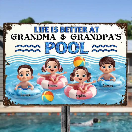 Personalized Iron Pool Sign for Family Poolside Decor