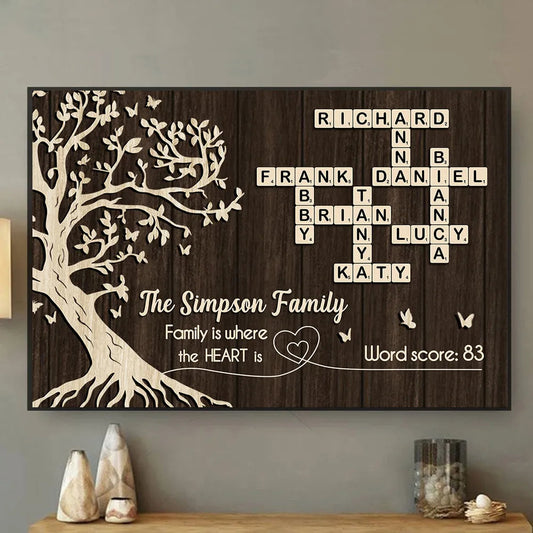 Custom Family Crossword Poster Wall Art – Personalized Names on Tree of Life, Heartwarming Gift for Parents