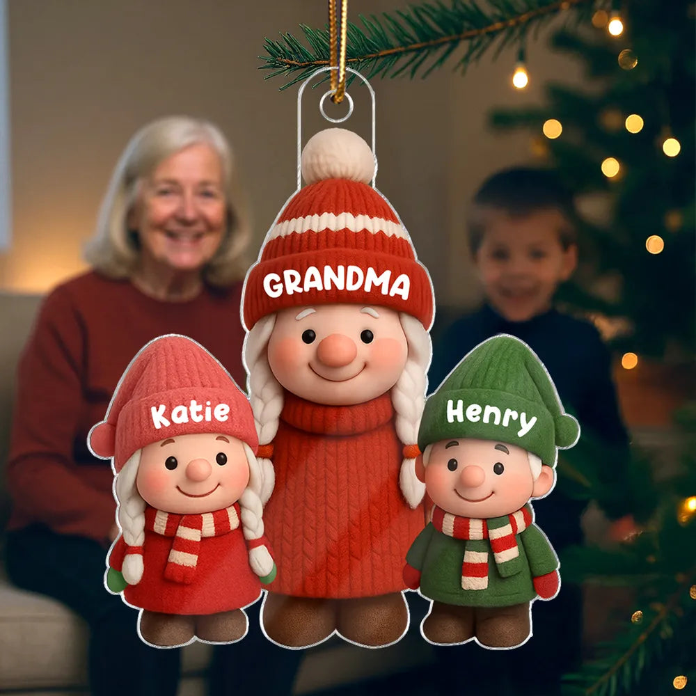 Christmas Grandma & Grandkids Acrylic Ornament – Heartwarming Family Keepsake, Perfect Gift for Grandparents