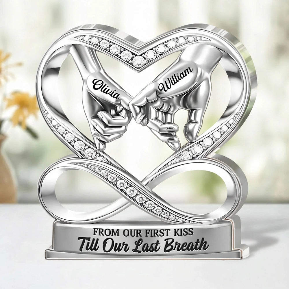 Personalized Shaped Acrylic Block Plaque, Linked By Love Pinky Promise Hands, Romantic Shelf Decor, Unique Gift for Couple