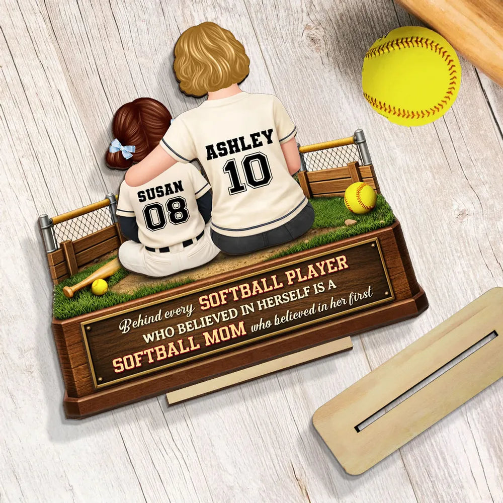 2-Layer Wooden Plaque Personalized Baseball Mom and Player Scene Heartfelt Home Display A Unique Gift for Mother's Day