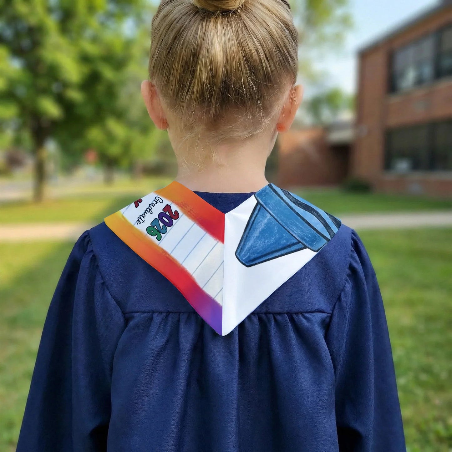 Personalized Graduation Stole with Crayon-Style Rainbow Design, Bright Keepsake Photo Moment, Unique Creative Gift for Kids