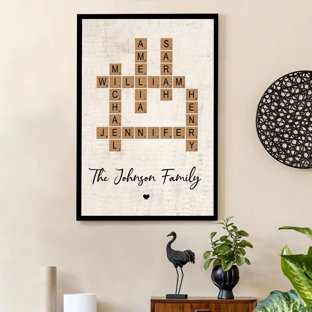 Personalized Family Crossword Poster Print, Unique Gift to Enhance Cozy Home Atmosphere