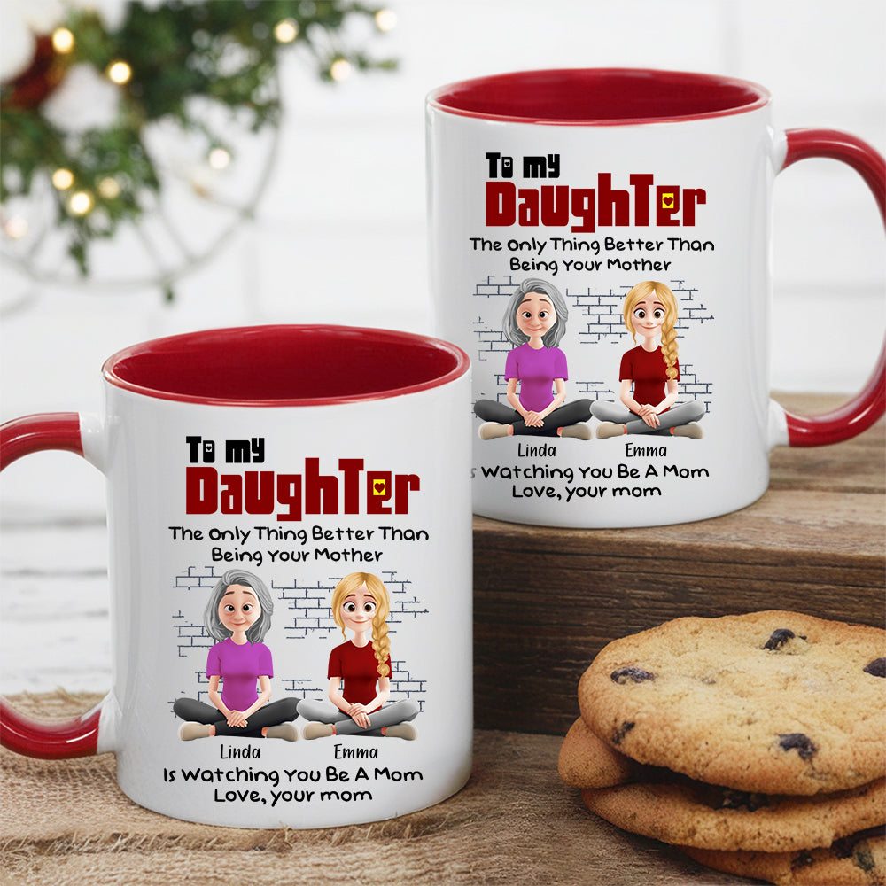 To My Daughter – Personalized White Ceramic Mug with Custom Names, Heartfelt Gift for Mother and Daughter on Special Occasions