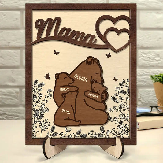Nana Mama Bear - Personalized 2-Layered Wooden Plaque With Stand