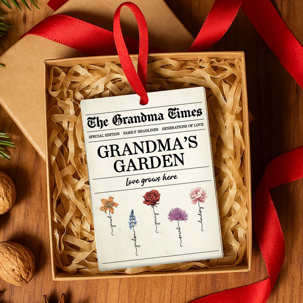 Grandma’s Garden Acrylic Ornament – Newspaper-Inspired Design, A Heartfelt Gift Where Love Grows