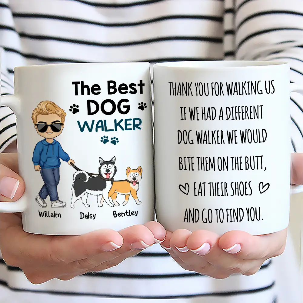 Thank You for Walking Me – Hilarious Personalized White Ceramic Mug for Dog Walkers, Customizable with Dog, Perfect Gift for Pet Lovers