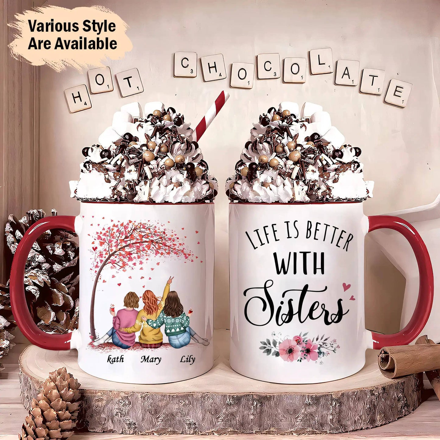 Life is Better with Sisters - Love & Friendship - Personalized Mug, Color Changing Mug - Up to 5 Sisters