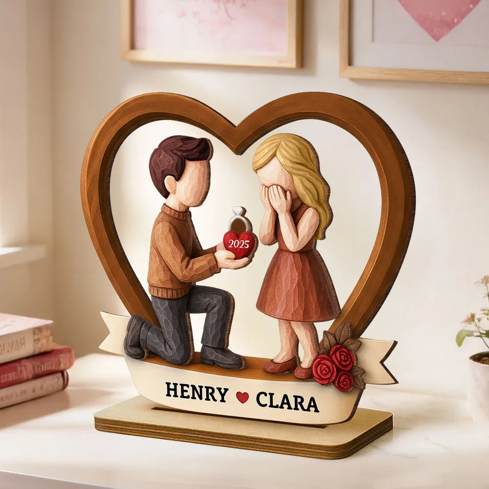 Romantic Personalized 2-Layer Wooden Plaque Kneeling Proposal Moment Sweet Gift for Boyfriend or Girlfriend Heartfelt Decor