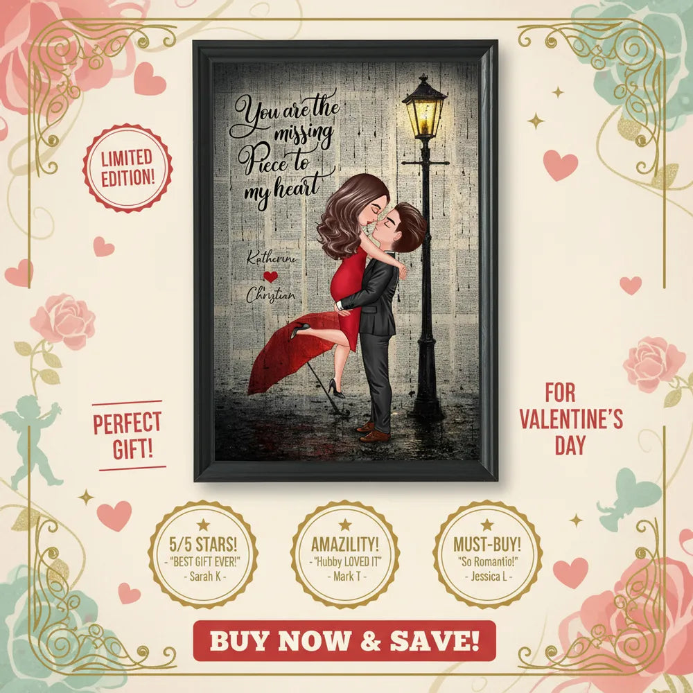 Personalized Couple Hugging Under Street Lamp Poster, Vintage Romance Wall Art, Unique Gift for Couples