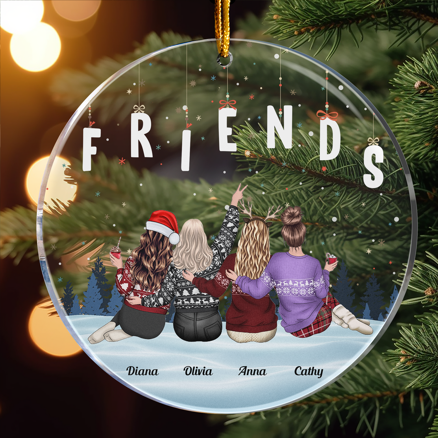Personalized Acrylic Ornament for Friends Group, Winter Theme Holiday Keepsake