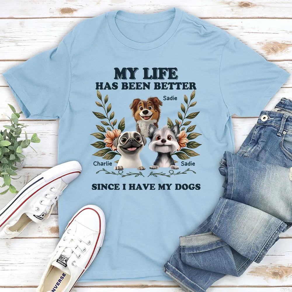 Classic Tee with Dog Illustration and Floral Accents, Comfortable Everyday Wear, Perfect Gift for Pet Lovers