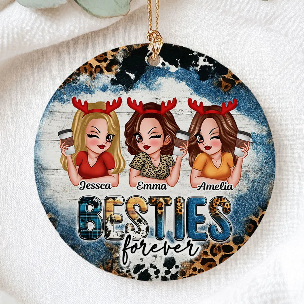 Ceramic Ornament for Best Friends, Custom Illustration Design, Friendship Keepsake, Perfect Gift for Christmas
