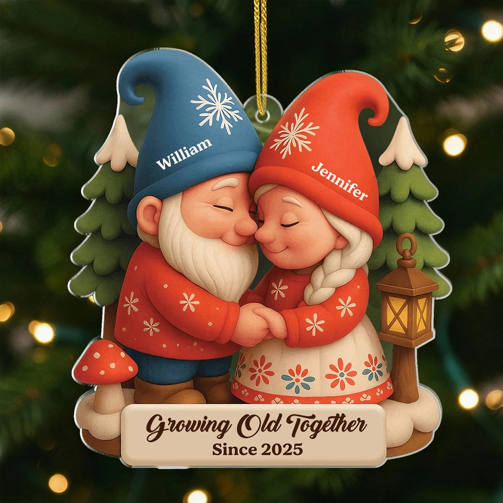 Acrylic Ornament, Cozy Gnome Couple Hugging on Christmas Tree, Romantic Keepsake, a Unique Gift for Couples