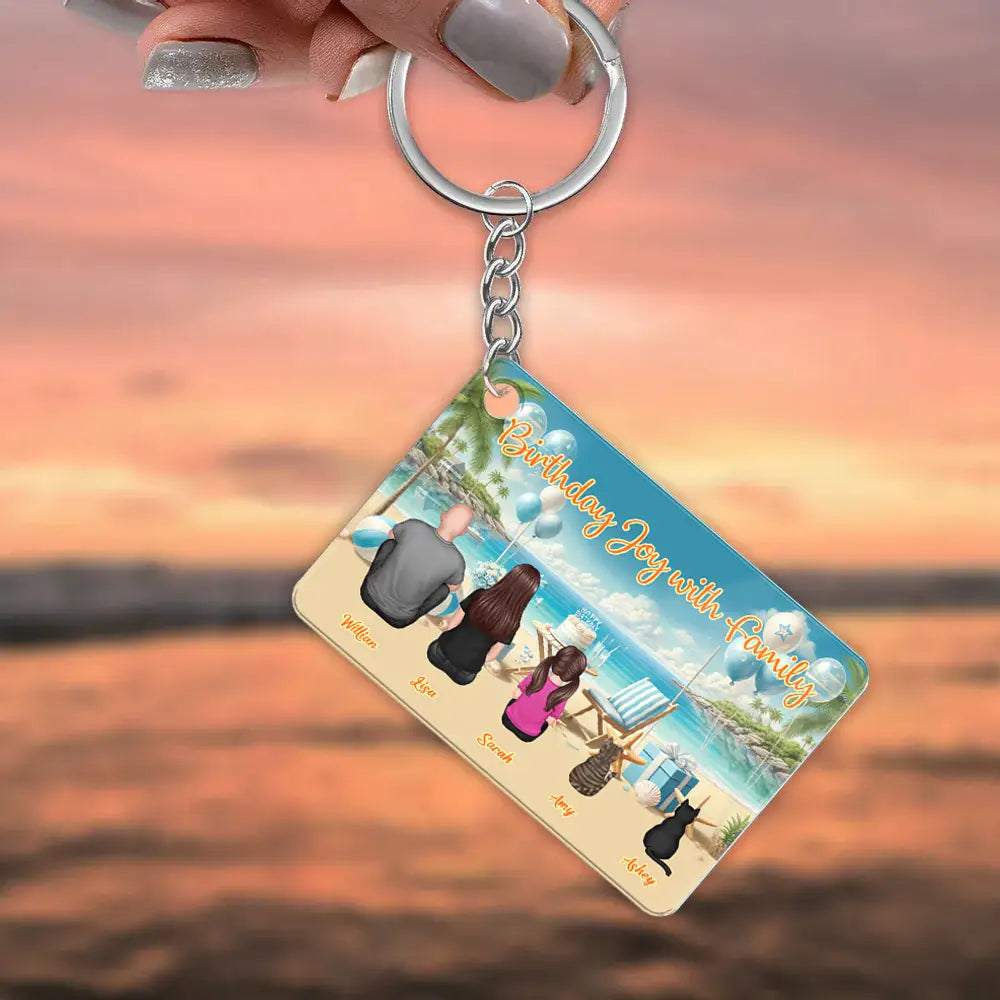Birthday Family Back View Design - Personalized Keychain, Poster, Car Hanger, Wallet Card, Pillow, and Sticker, Unique Gift