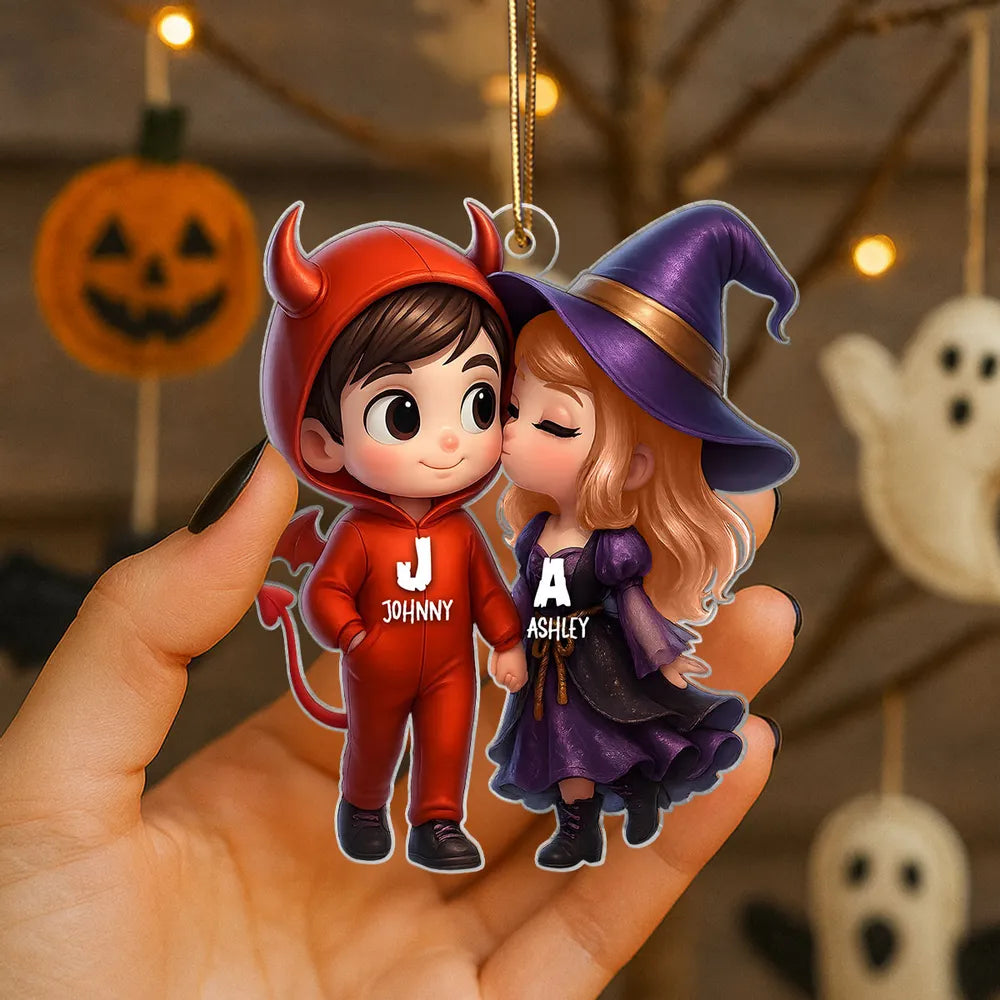 “Devil & Witch” Personalized Acrylic Ornament – Cute Halloween Gift for Couples