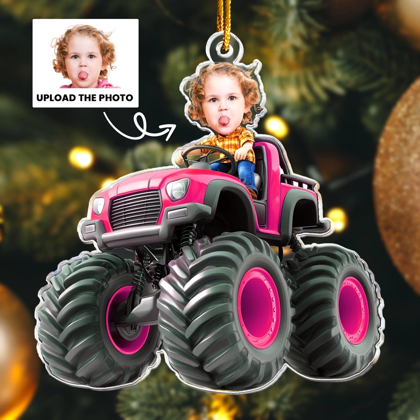 Off-Road Truck Acrylic Ornament with Customizable Photo, Playful Design for Room Décor, Gift-Ready for Children