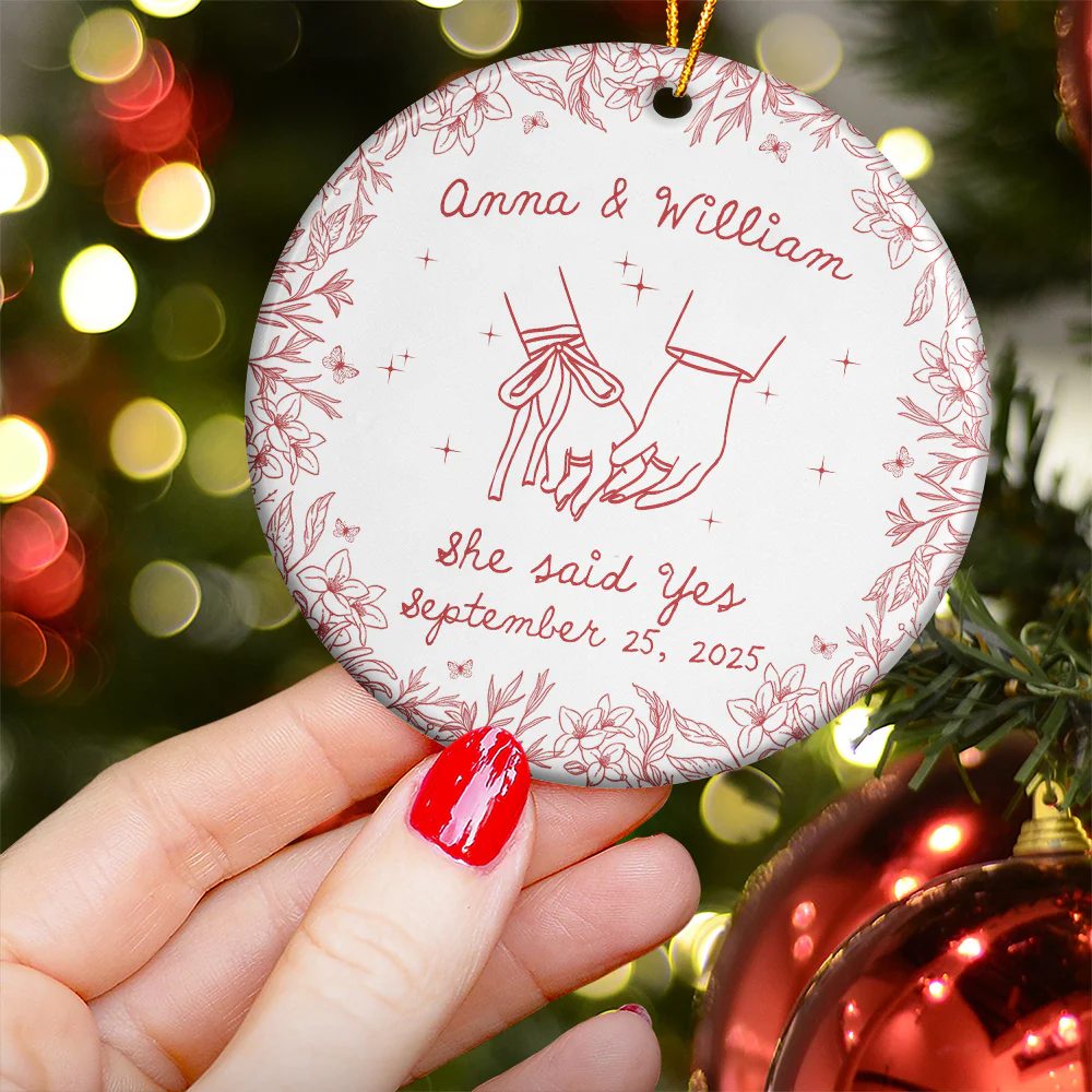 Personalized Ceramic Ornament for Couples First Christmas or Engagement – Custom Art Keepsake, Romantic Tree Decor & Unique Newlywed Gift