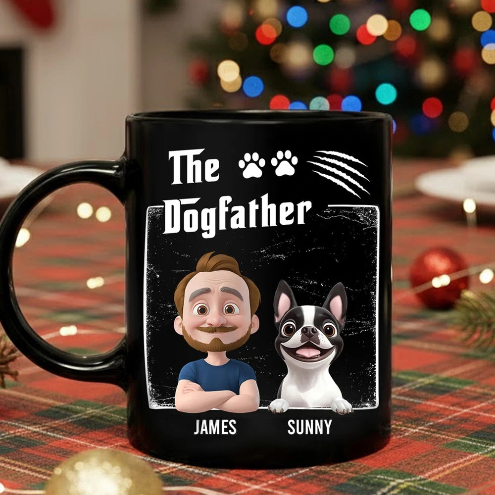 Custom Full Color Mug with Dog Dad Photo Fun Dogfather Coffee Cup Unique Gift for Him from the Pup
