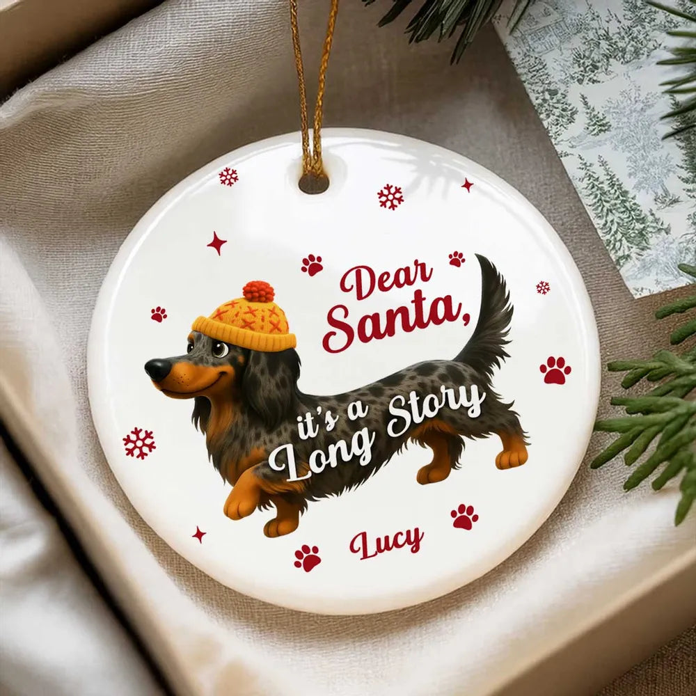 Personalized Dachshund Ceramic Ornament with Cute Quote – Funny Christmas Tree Decor & Unique Gift for Dog Lovers