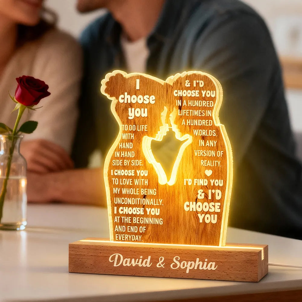 Personalized Block LED Light Plaque Couple Silhouette Quote Night Light for Bedroom - Unique Romantic Gift for Him or Her