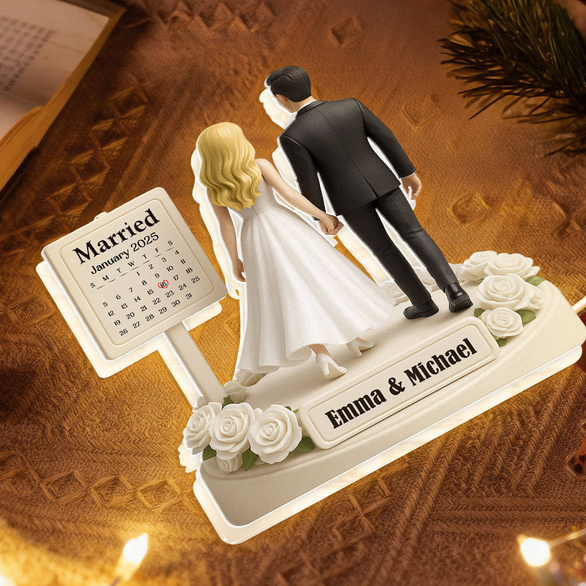 Personalized Acrylic Light Box for Couples with Wedding Date Calendar, Warm Glow Keepsake & Unique Gift