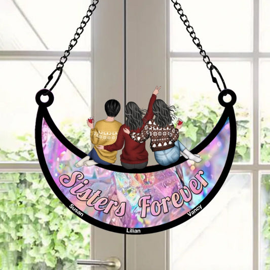 Sisters Forever - Personalized Acrylic Suncatcher Ornament - Custom Gift for Best Friends, BFF, Sisters - Perfect for Pillow, Bag, Cup