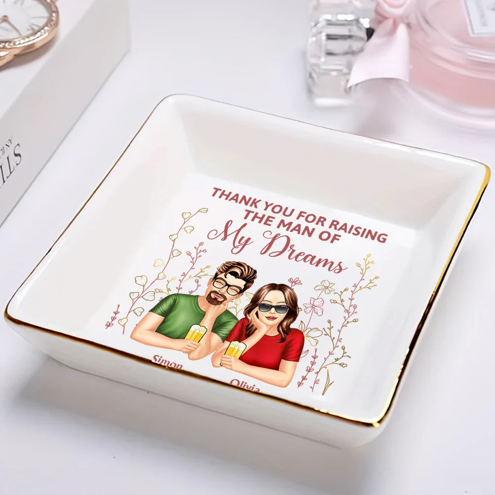 Thank You for Raising Me – Personalized Ceramic Jewelry Dish for Mother with Custom Names, Perfect Gift for Mother’s Day, Birthdays, or Special Occasions