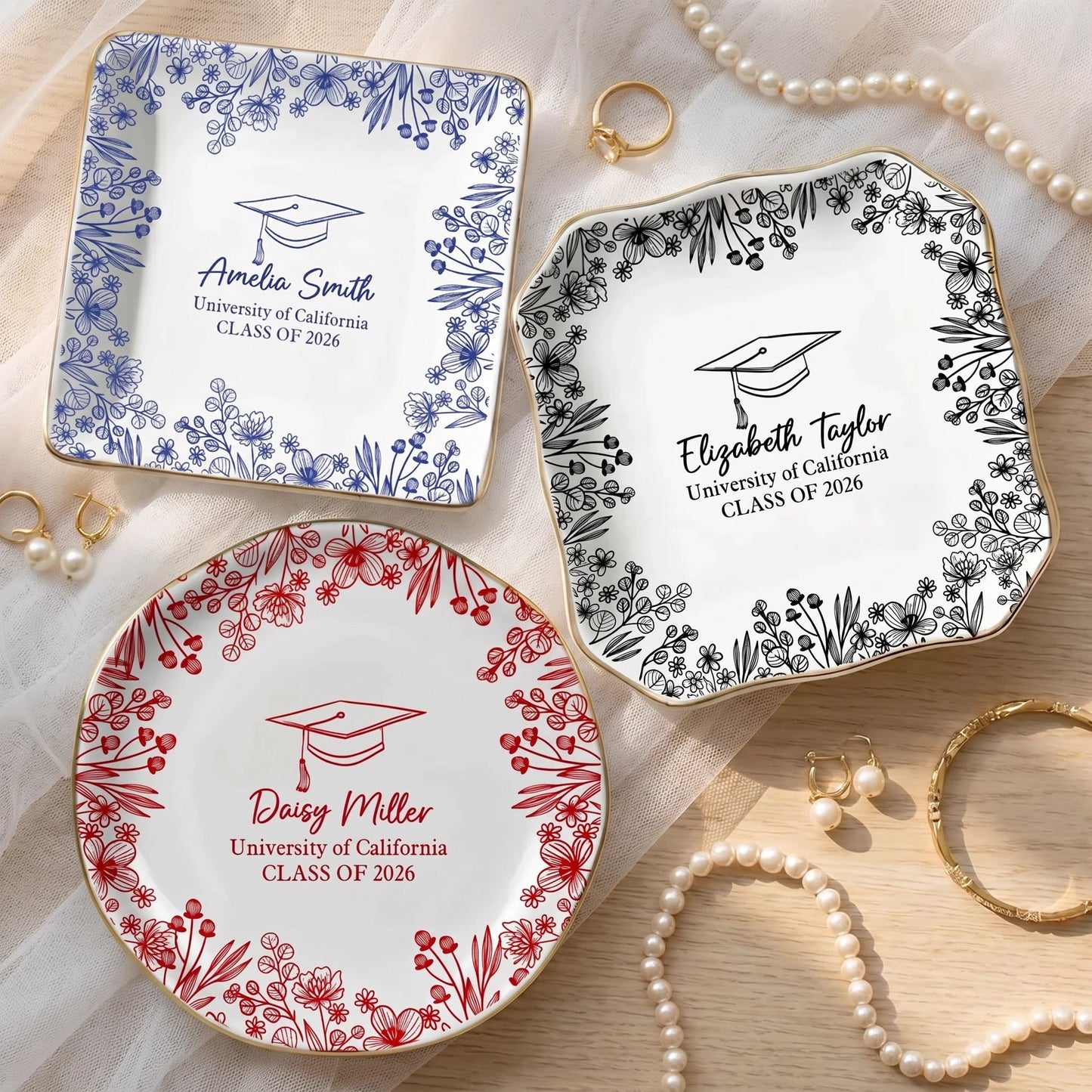 Graduation Keepsake Jewelry Dish, Personalized Name Style Tray for Daily Rings, Sweet Sentimental Gift for Grads