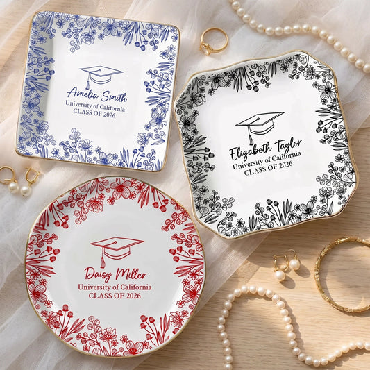 Graduation Keepsake Jewelry Dish, Personalized Name Style Tray for Daily Rings, Sweet Sentimental Gift for Grads