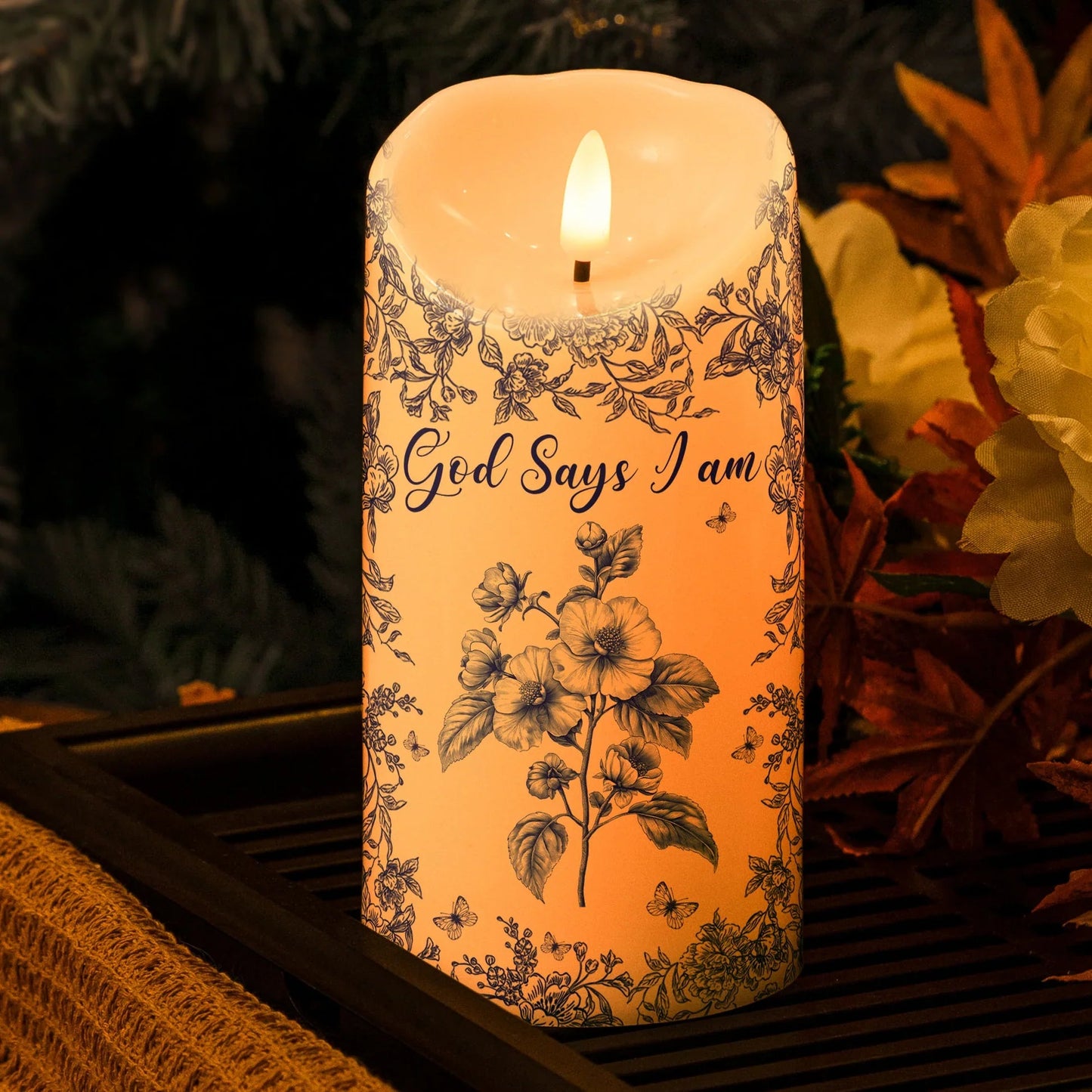 Flameless LED Candle with Religious Theme and God Says I Am Design, High Clarity, Heartwarming Gift