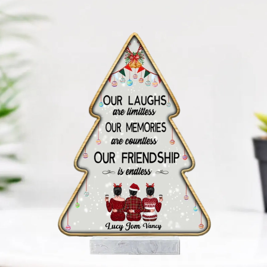 Besties - Our Laughs Are Limitless Our Memories Are Countless Our Friendship Is Endless - Personalized  Plaque, Ornament, Beauty Tools, Jewelry, Cup - Perfect Friendship Gift