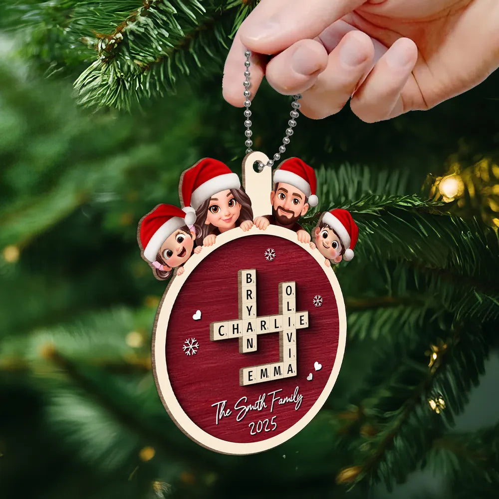 Personalized Family Scrabble Game 2-Layer Wooden Ornament – Custom Christmas Decoration