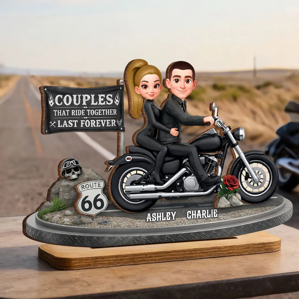 2-Layer Wooden Plaque Personalized Couple Riding a Motorcycle Heartfelt Keepsake for Living Room Display Unique Gift for Him & Her