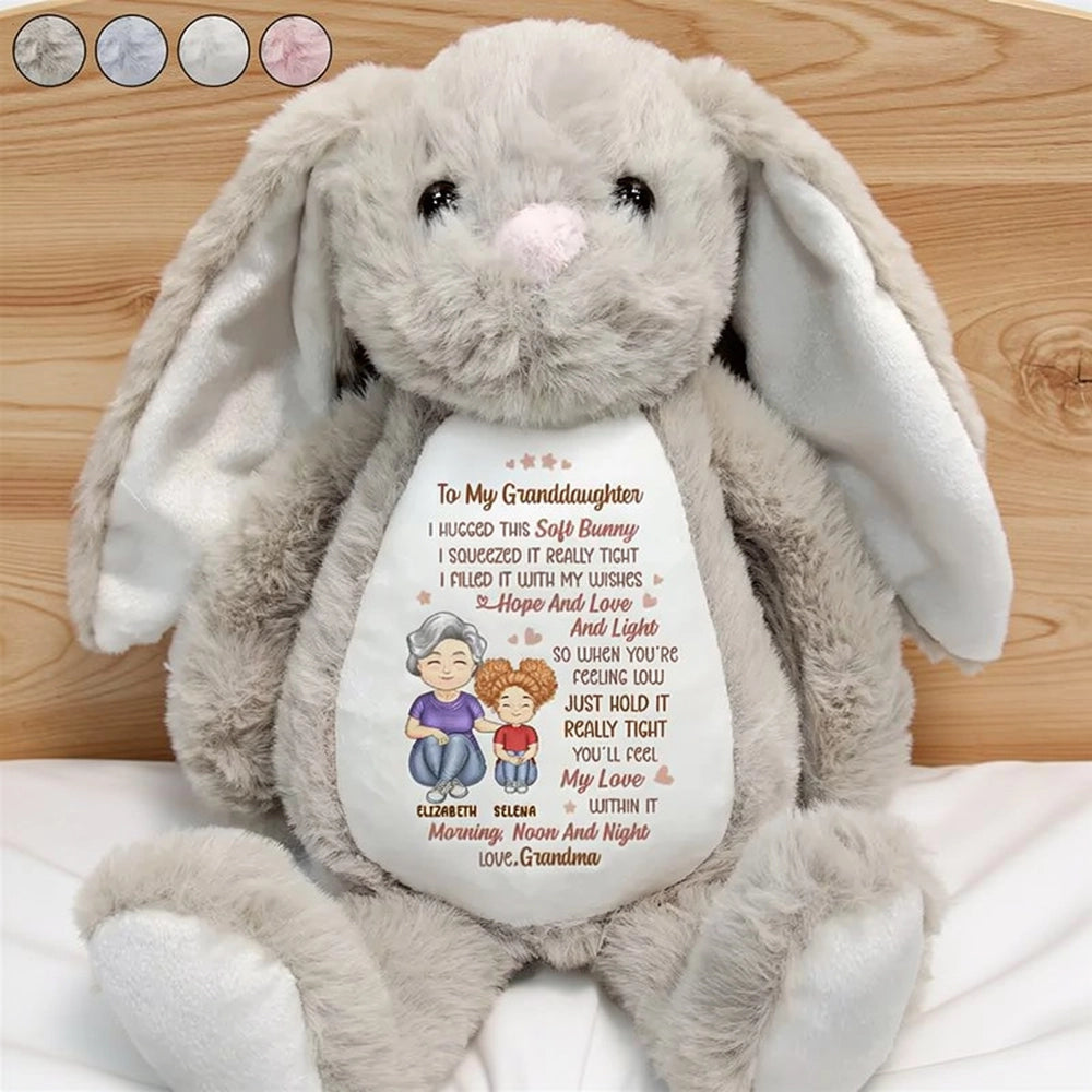 Personalized Plush Bunny for Granddaughter, Grandma's Wishes Message, Sweet Unique Gift for Comfort & Love
