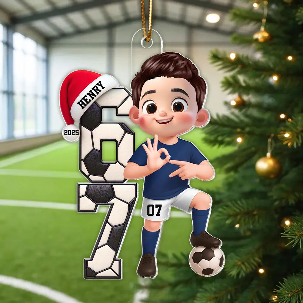 Custom Soccer Boy or Girl Acrylic Ornament – Funny Teen Slang Six Seven, Festive Holiday Decor & Creative Gift for Young Soccer Fans