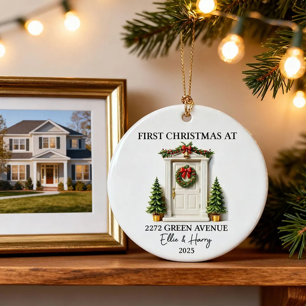 Personalized Ceramic Ornament First Christmas At New Home Door Design Unique Holiday Gift For Couples