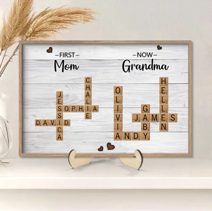 First Mom Now Grandma Crossword Puzzle Art Personalized Poster or Keychain or Ornament, Christmas Gift For Grandma, Gift For Mom