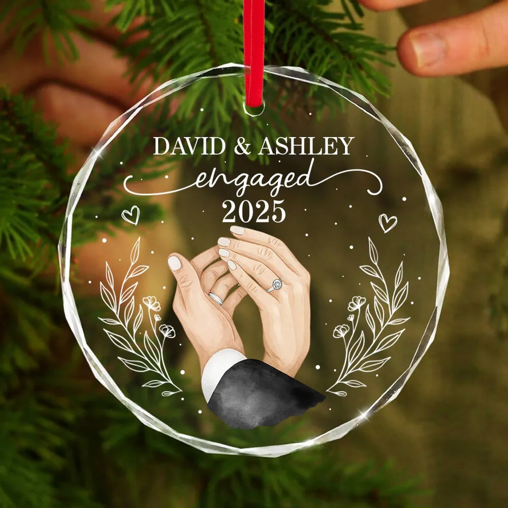 Engagement Crystal Ornament with Personalized Design, Romantic Touch for Couples, Perfect Gift Keepsake