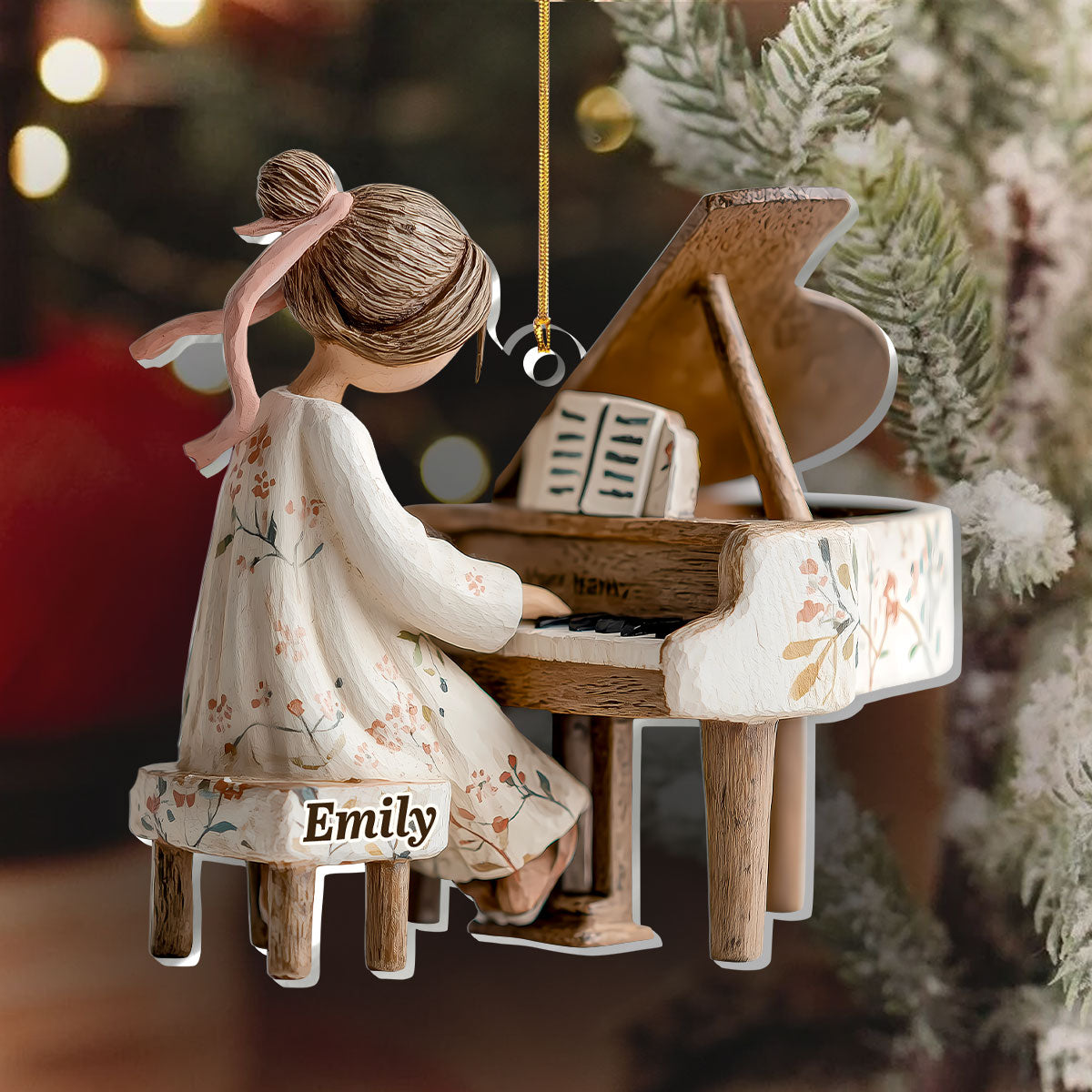 Acrylic Ornament of a Sweet Girl at the Piano, Personalized Keepsake for Holiday Celebration, Thoughtful Gift