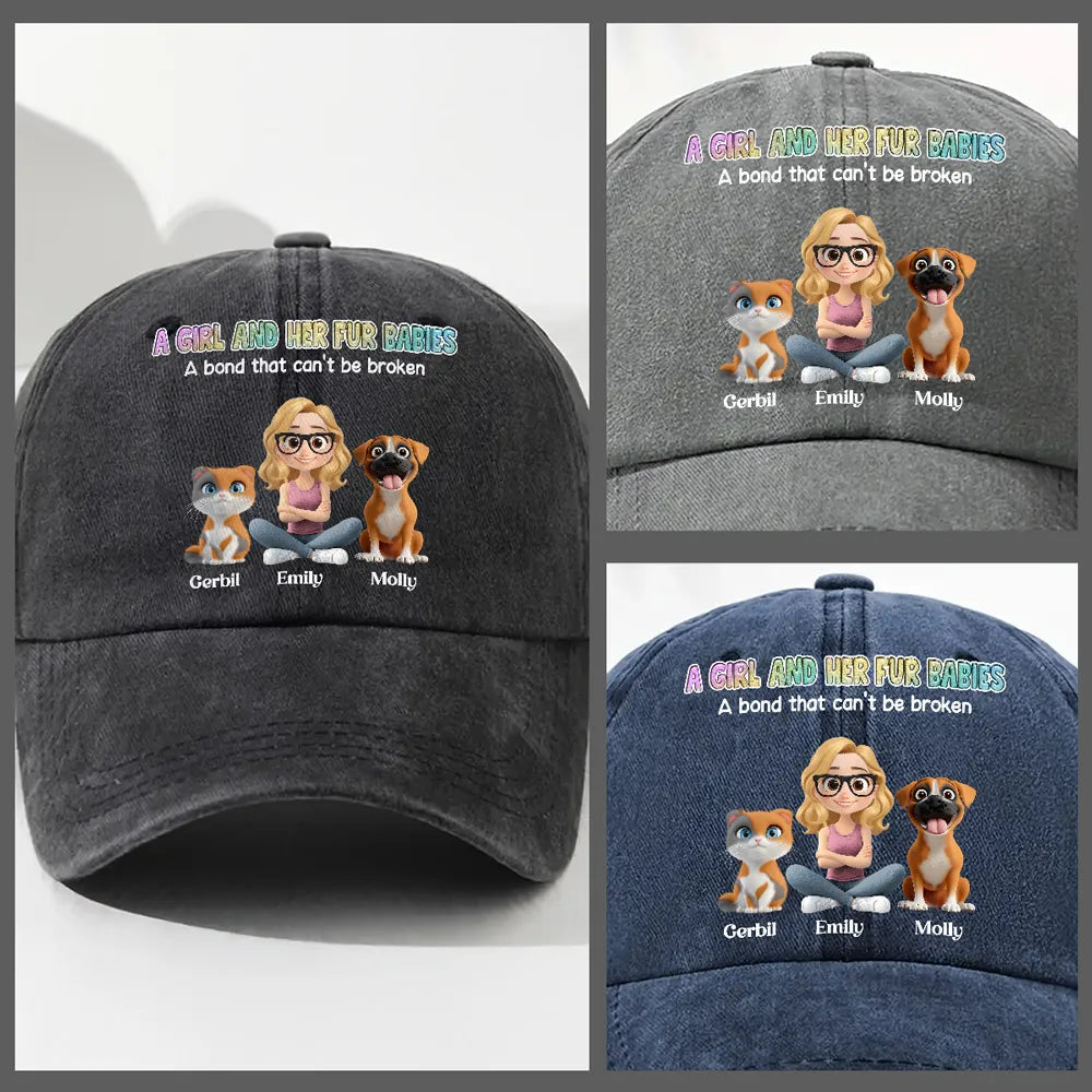 Denim Baseball Cap, Vintage Washed, Custom Pet Graphic, Casual Sun Shield, Unique Gift for Dog & Cat Moms